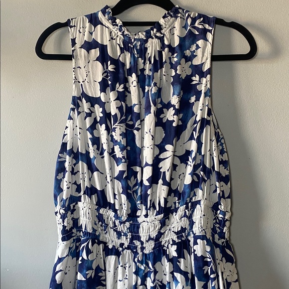 GAP Print Splitneck Maxi Dress Women’s XL Blue Floral Sleeveless Cotton Blend - Picture 12 of 14
